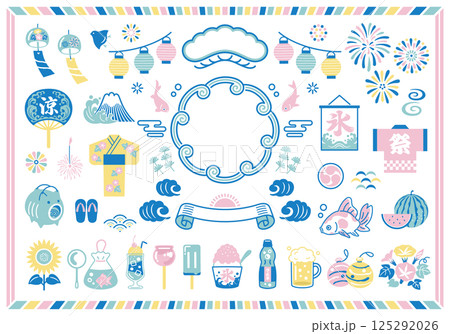 夏の素材と和風フレームのデザインセット 125292026