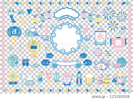 夏の素材と和風フレームのデザインセット 125292026