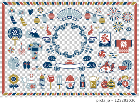 夏の素材と和風フレームのデザインセット 125292030