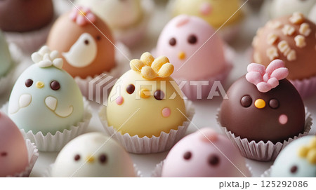 カラフルなひよこのスイーツが並ぶ春らしくてキュートなスイーツ背景 カラフルなひよこのスイーツが並ぶ春らしくてキュートなスイーツ背景 125292086