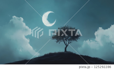 Digital art moon and tree wallpaper 125292286