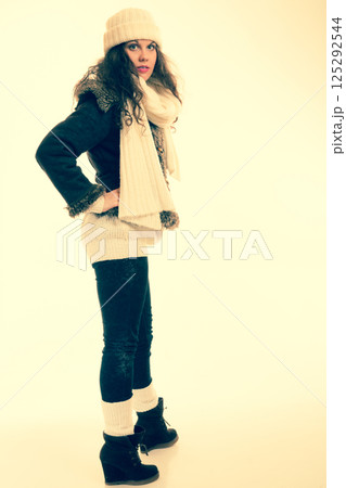 winter fashion woman in warm clothing instagram filter 125292544