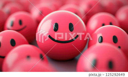Cute funny pink emoticons. 3d illustration. World Emoji Day 125292649