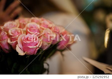 Romantic Bouquet of Pink Roses in a Softly Blurred Background Romantic Bouquet of Pink Roses in a Softly Blurred Background 125292952