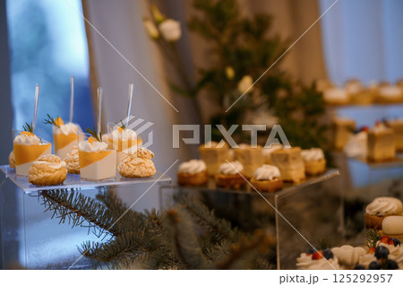 Elegant Dessert Display Featuring Various Gourmet Treats Elegant Dessert Display Featuring Various Gourmet Treats 125292957