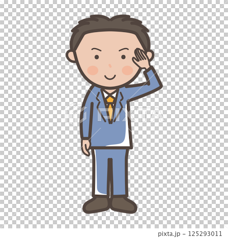 了解ポーズをする若手男性ビジネスマンの全身イラスト 125293011