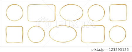 Gold frames. Round and square logo, ring golden design line elements. Luxury outline stroke, premium wedding border. Contour template, holiday card design. Vector isolated framework shapes Gold frames. Round and square logo, ring golden design line elements. Luxury outline stroke, premium wedding border. Contour template, holiday card design. Vector isolated framework shapes 125293126