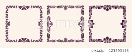 Flower ornament. Scandinavian art, decorative floral symmetry or mirrored symmetrical flora silhouette. Botanical design elements, square frame. Vintage card with leaves. Vector design Flower ornament. Scandinavian art, decorative floral symmetry or mirrored symmetrical flora silhouette. Botanical design elements, square frame. Vintage card with leaves. Vector design 125293138