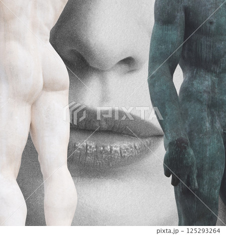 Woman lips and ancient male statues 125293264