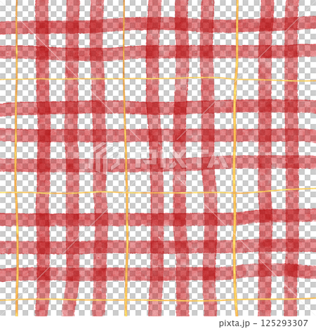 Gold Red Plaid Gingham Check Hand Drawn Background Pattern Overlay 125293307