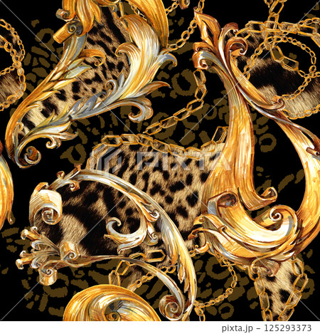 Vintage baroque floral seamless pattern in gold. Luxury, royal and Victorian concept. Vintage baroque floral seamless pattern in gold. Luxury, royal and Victorian concept. 125293373