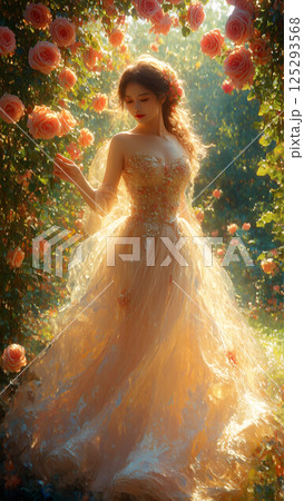 Ethereal Princess In A Rose Garden Archway 125293568