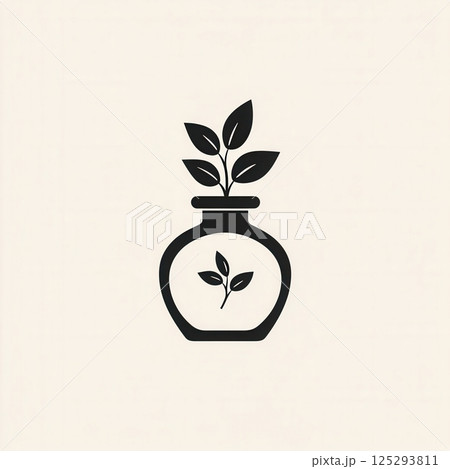 Elegant minimalist spice jar logo featuring a simple black and white design with herbal elements, perfect for branding an organic product line 125293811
