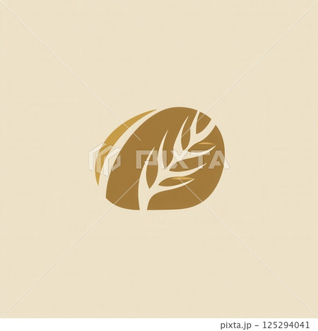 Minimalist bread logo featuring an abstract loaf silhouette and wheat texture in warm beige and gold colors suitable for branding in cafes Minimalist bread logo featuring an abstract loaf silhouette and wheat texture in warm beige and gold colors suitable for branding in cafes 125294041