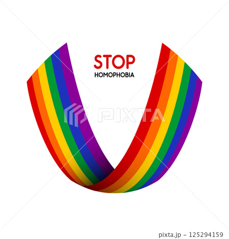 Stop homophobia. LGBT ribbon isolated on light background. Design element in vector. Stop homophobia. LGBT ribbon isolated on light background. Design element in vector. 125294159