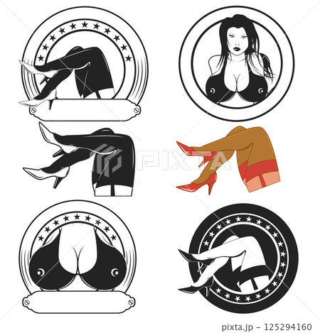 Strip club labels templates. Design elements for logo, label, emblem, badge, sign. Design element in vector. 125294160