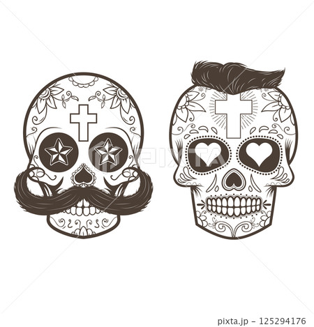 Set of the vector skulls. Day of the dead. Sugar skulls. 125294176