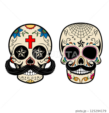 Set of the vector skulls. Day of the dead. Sugar skulls. Set of the vector skulls. Day of the dead. Sugar skulls. 125294179