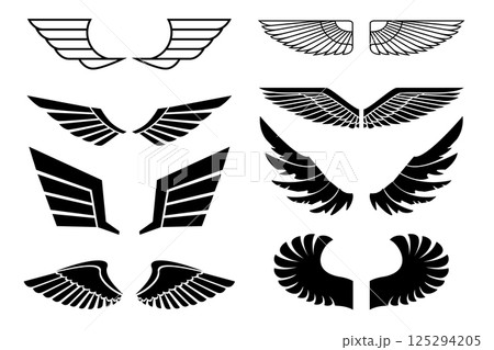 Wings set on white background. Heraldic wings....のイラスト素材 [125294205 ...