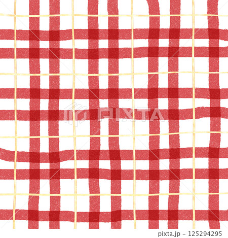 Gold Red Plaid Gingham Check Hand Drawn Background Pattern Overlay 125294295