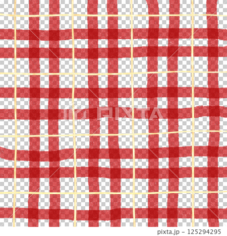 Gold Red Plaid Gingham Check Hand Drawn Background Pattern Overlay 125294295