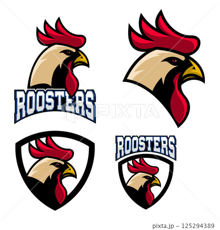 Roosters. Sport team or club logo template. Vector design element for logo, label, emblem, sign, badge. 125294389