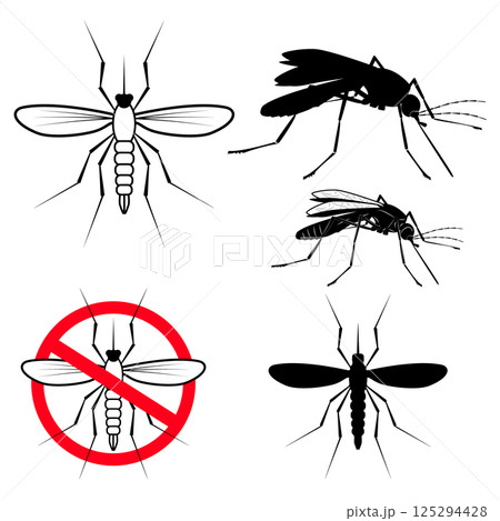 Set of mosquito icons. Anti mosquito. Mosquito emblems. Set of design elements in vector. Set of mosquito icons. Anti mosquito. Mosquito emblems. Set of design elements in vector. 125294428