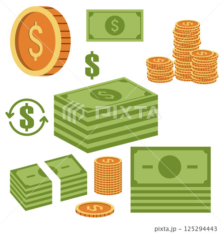 Set of the money icons. Coins and paper money. Design element in vector. 125294443