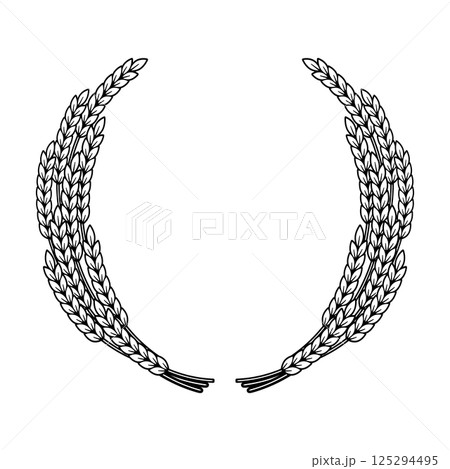 Gold wheat wreath on blue background. Design element for label, badge, sign, emblem. Vector illustration. Gold wheat wreath on blue background. Design element for label, badge, sign, emblem. Vector illustration. 125294495