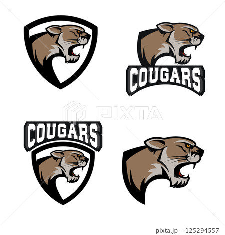 cougars.  sport team logo template. Mascot. Design element for logo, label, emblem, sign. Vector illustration. 125294557