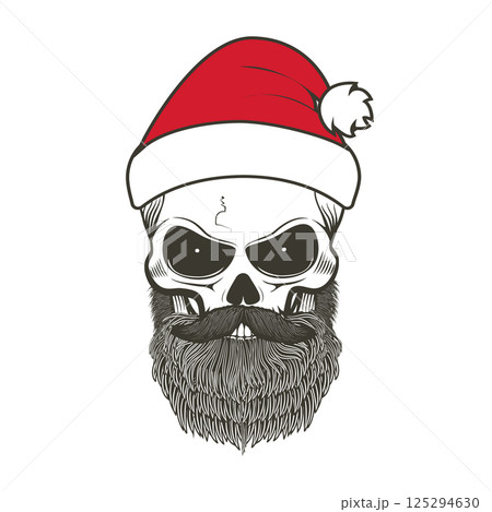 Portrait of Santa Claus skull, "Bad Santa." Biker Santa. Illustration for printing on T-shirts. 125294630