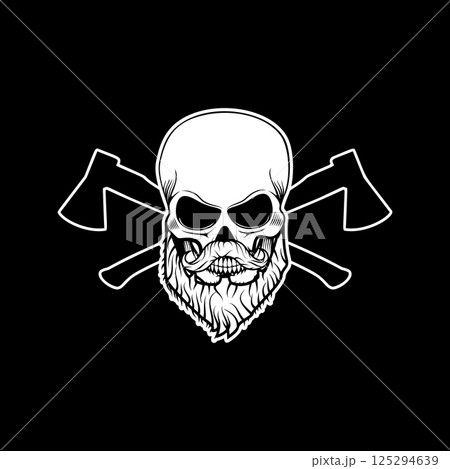 beard power. Skull with beard and two axes. Vector illustration. 125294639