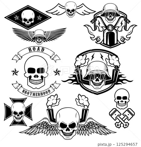 biker theme labels. skulls with wings. biker theme labels. skulls with wings. 125294657