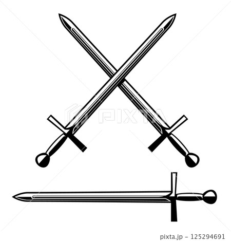 Crossed medieval swords isolated on white background 125294691