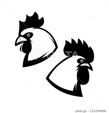 Illustration of  rooster and chicken heads. Design elements 125294696