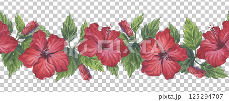 Red hibiscus exotic blossom border in watercolor technique Red hibiscus exotic blossom border in watercolor technique 125294707