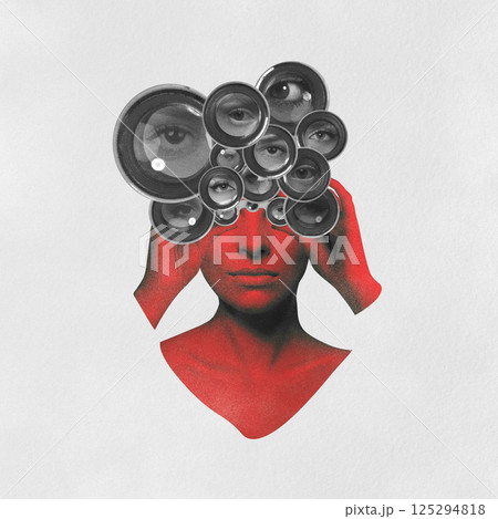 Surreal Woman Portrait with Camera Lenses Surreal Woman Portrait with Camera Lenses 125294818