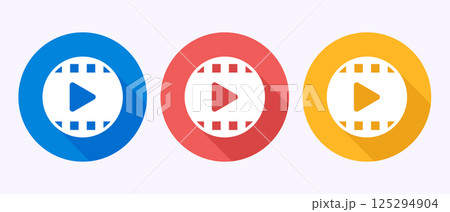Video icon design illustration. camera icon, video camera sign symbol in shadow button design 125294904