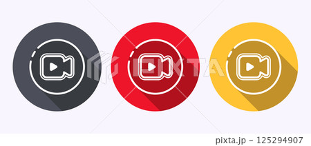 Video icon design illustration. camera icon, video camera sign symbol in shadow button design Video icon design illustration. camera icon, video camera sign symbol in shadow button design 125294907