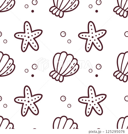 Seamless Marine Doodle Pattern with Starfish and Seashells Seamless Marine Doodle Pattern with Starfish and Seashells 125295076