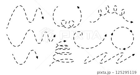 Set of loopy spiral dash arrows 125295119