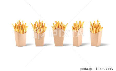 Blank craft paper pack french fries mockup, different angles views 125295445