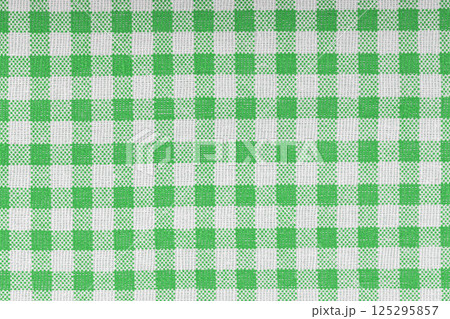 Green and white checkered, pattern, design, cotton fabric for sewing, texture background 125295857