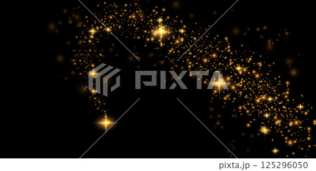 Beautifully Golden Sparkling Stars set against a Stunningly Deep Black Background, perfect for Creative Design Projects 125296050