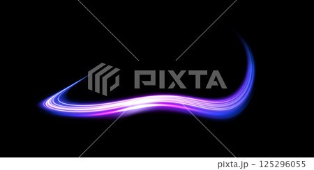 An Abstract Representation of Blue and Purple Light Waves Placed Harmoniously Against a Striking Black Background 125296055