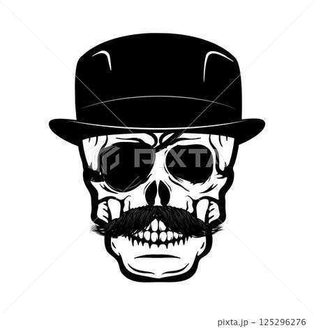 Skull in gentleman's hat. Design element for t-shirt print. Vector illustration. 125296276