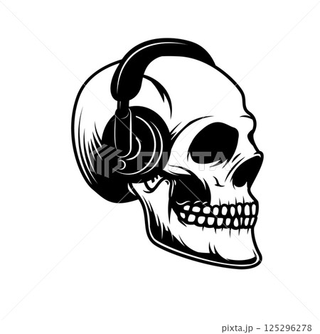 Skull in headphones. It's party time! Design element in vector. Skull in headphones. It's party time! Design element in vector. 125296278