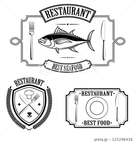 Logo for restaurant, fast food places. Set of elements for design vector. Logo for restaurant, fast food places. Set of elements for design vector. 125296438