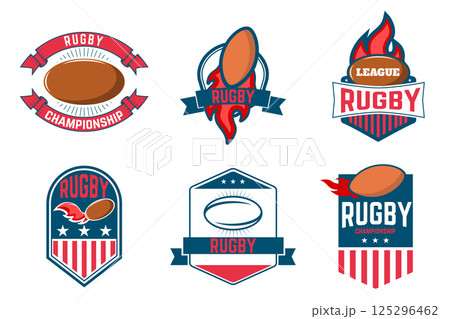Rugby league. Rugby labels, emblems and design elements. Rugby championship. Rugby icons. Vector design elements. 125296462