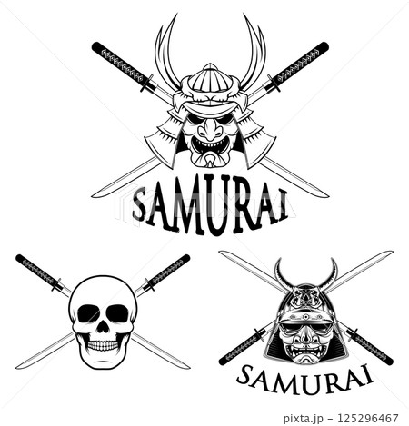 Samurai Mask. Samurai sword. Vector design elements. Samurai Mask. Samurai sword. Vector design elements. 125296467